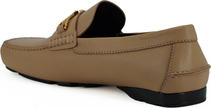 Exquisite Medusa Gold-Tone Leather Men's Loafers - Image 3