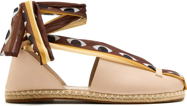 Eye-Print Lace-Up Flat Espadrilles