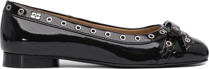 Eyelet Bow Ballet Flats Ballerinas Black