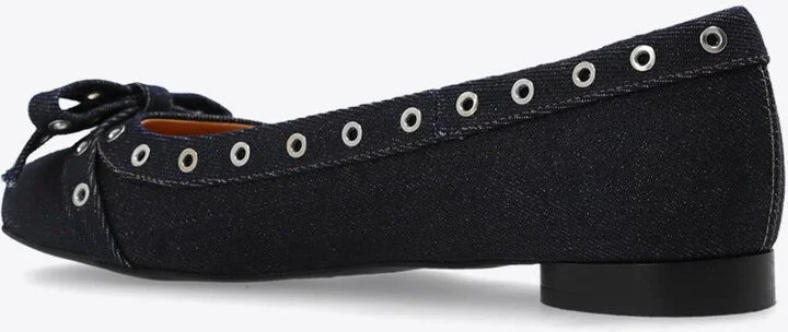 Eyelet Bow Denim Ballet Flats - Image 2