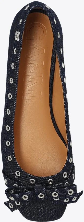 Eyelet Bow Denim Ballet Flats - Image 3