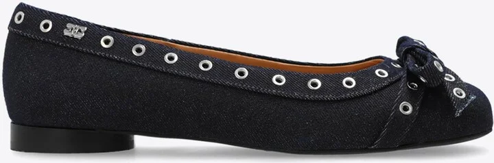 Eyelet Bow Denim Ballet Flats