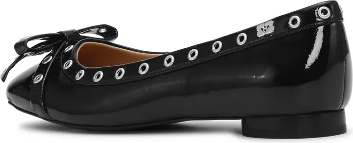 Eyelet-Detail Bow Ballerina Shoes - Image 3