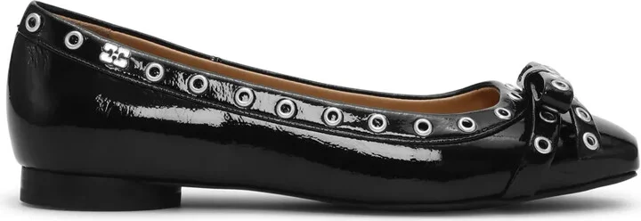 Eyelet-Detail Bow Ballerina Shoes