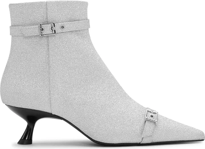 Eyelet-Detail Glitter Ankle Boots