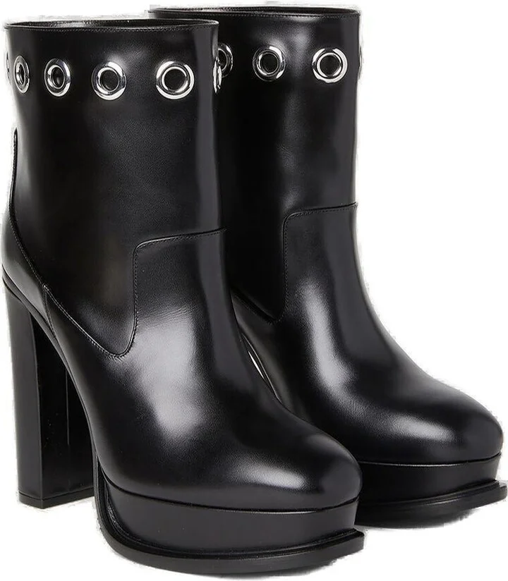 Eyelet Detailed Platform Boots - Image 3