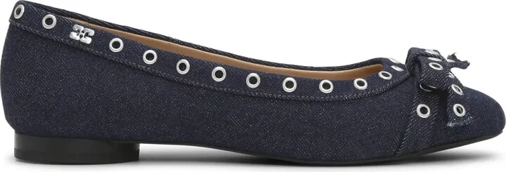 Eyelet Detailing Denim Ballerina Shoes