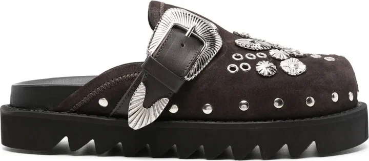 Eyelet-Detailing Leather Mules