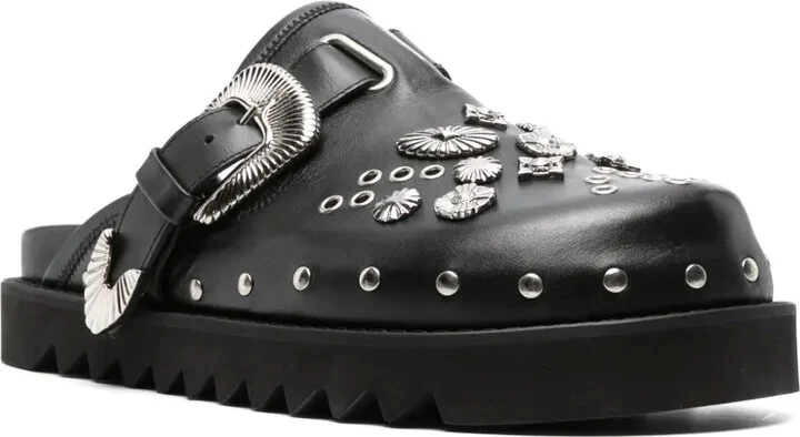 Eyelet-Detailing Leather Slides - Image 2