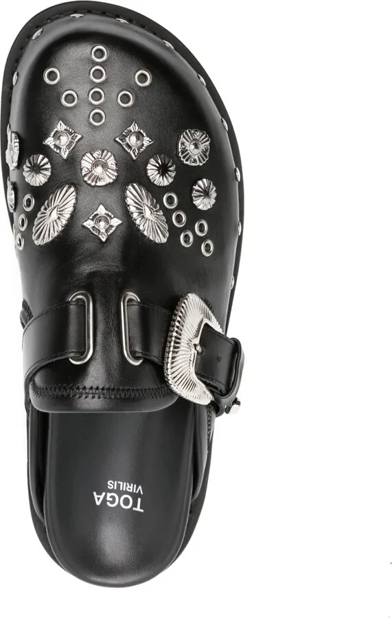 Eyelet-Detailing Leather Slides - Image 4