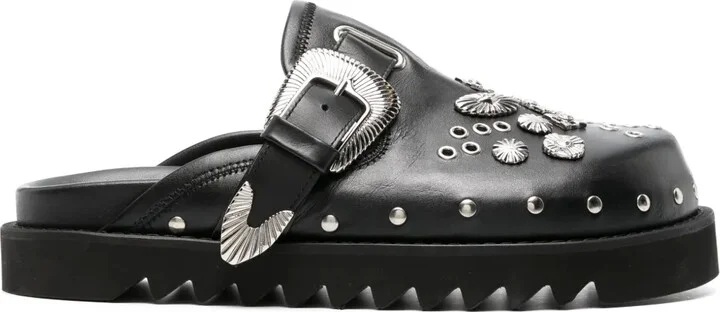 Eyelet-Detailing Leather Slides