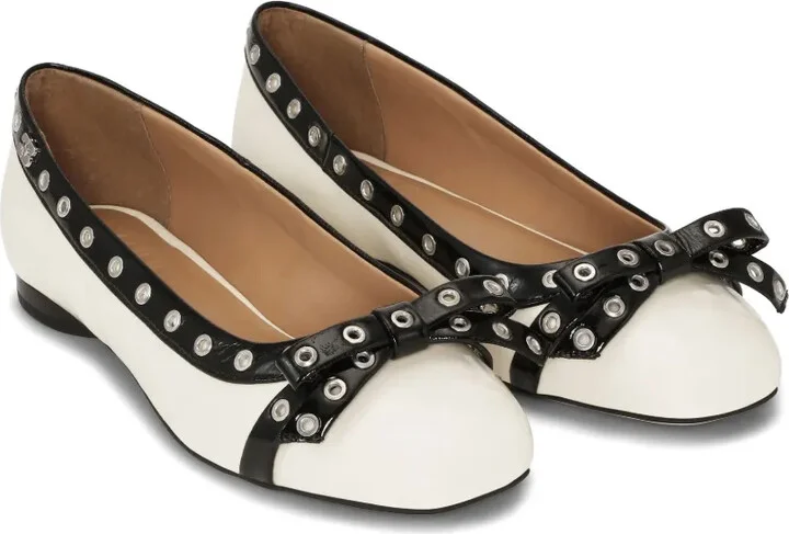 Eyelet-Embellishment Bow-Detail Ballet Flats - Image 2
