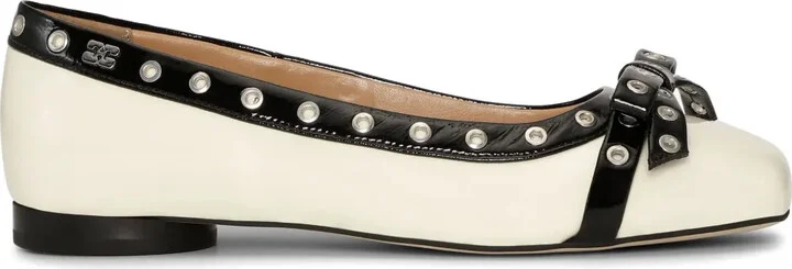 Eyelet-Embellishment Bow-Detail Ballet Flats