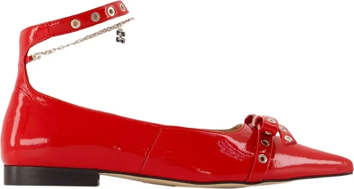 Eyelets Jewel Ballerinas - Ganni - Synthetic - Red