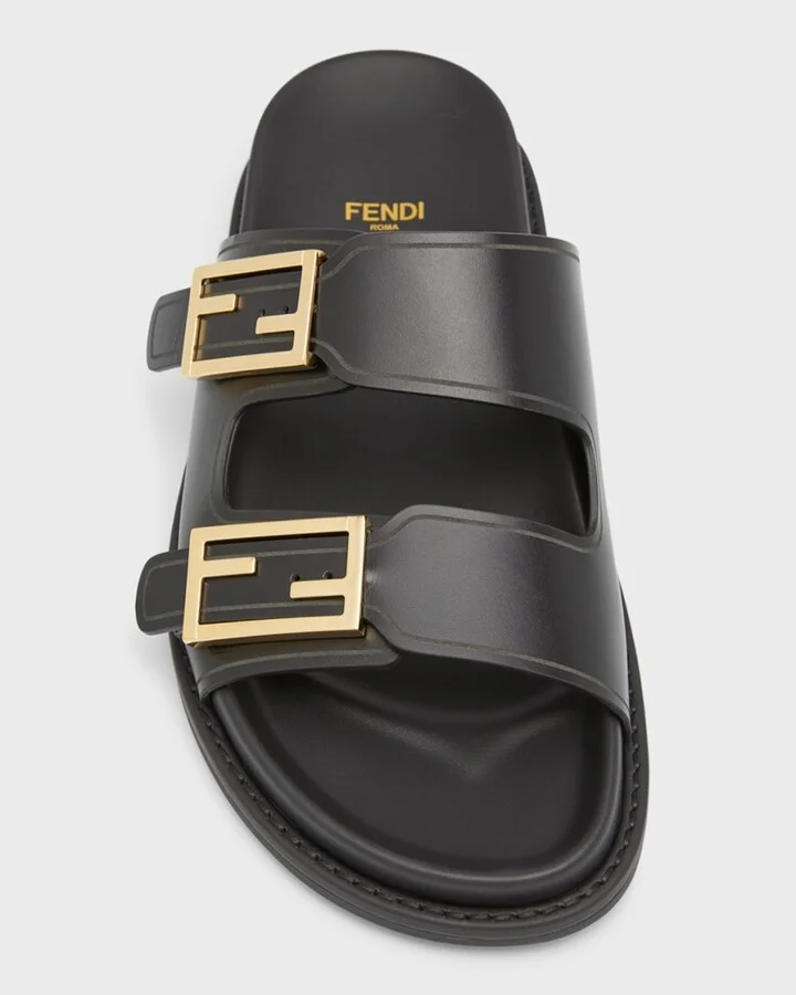 F Buckle Leather Slide Sandals - Image 2
