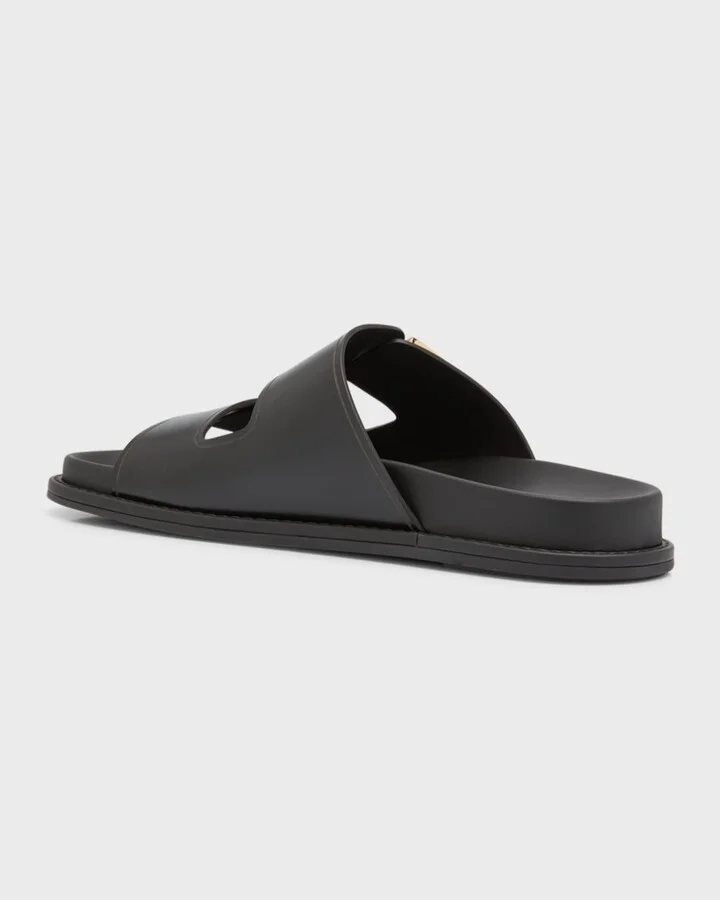 F Buckle Leather Slide Sandals - Image 4