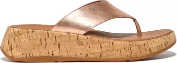 F-Mode FT7-323 Slide Sandals Women's Rose Gold Cork Flatform Toe-Post