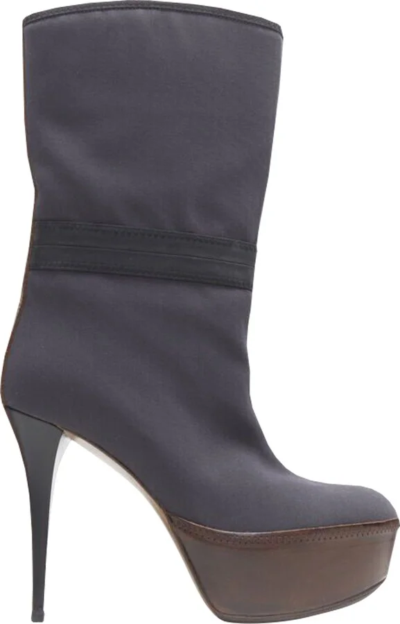 Fabric Upper Leather Platform Round Toe High Heel Boot
