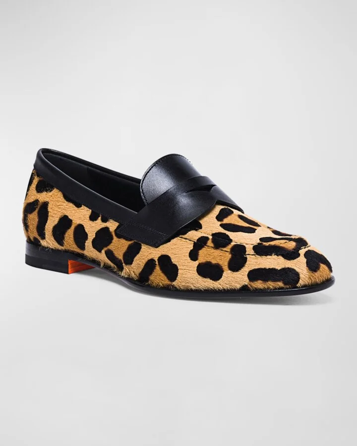 Facile Leather Leopard Penny Loafers - Image 2