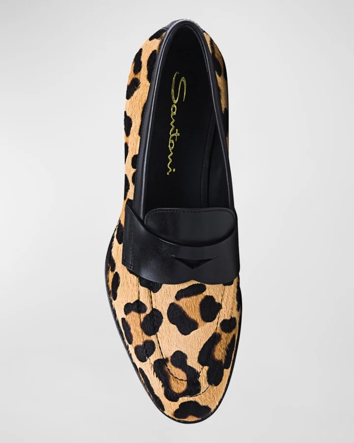 Facile Leather Leopard Penny Loafers - Image 3