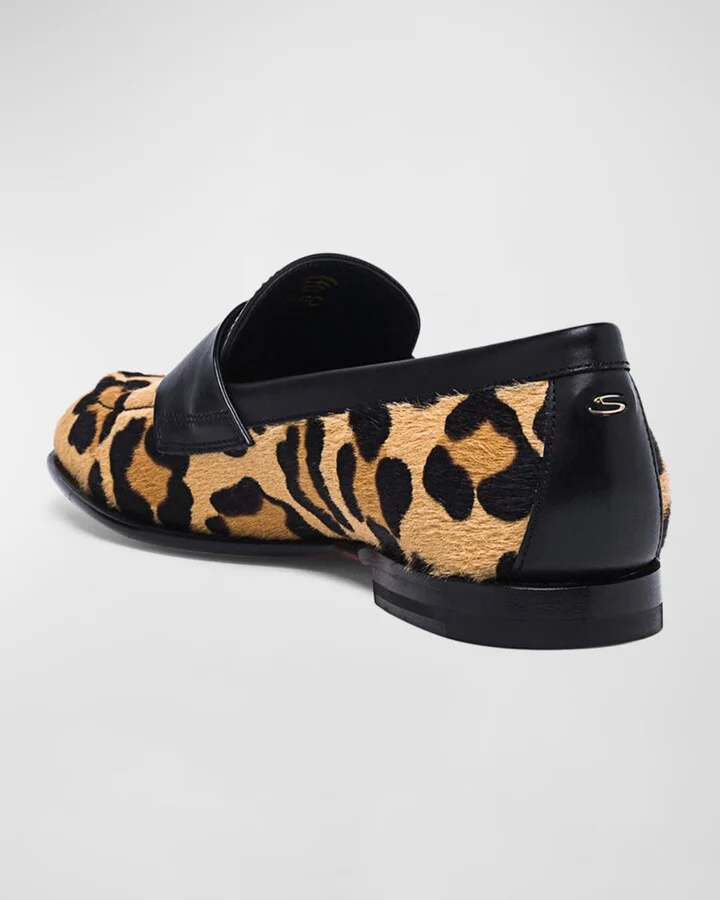 Facile Leather Leopard Penny Loafers - Image 4