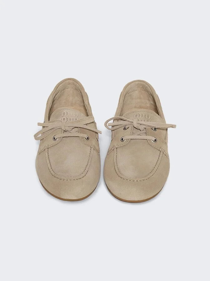 Faded Unlined Suede Loafers Ecru