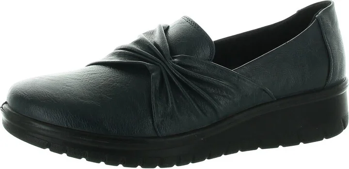 Faith Womens Cushioned Footbed Leather Slip-On Sneakers