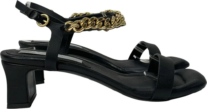 Falabella Chain Slingback Sandal Heels in Black Leather