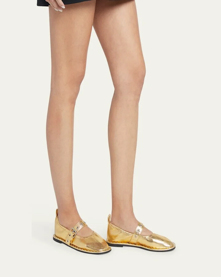 Falabella Metallic Vegan Buckle Ballerina Flats - Image 4