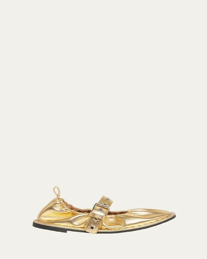 Falabella Metallic Vegan Buckle Ballerina Flats