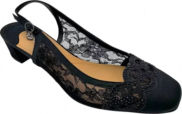 Faleece Low Heel Slingback Pumps In Black