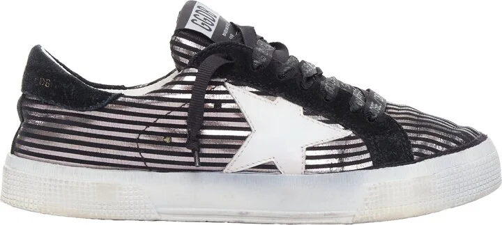 Fancy Metallic Stripe Distressed Sneakers