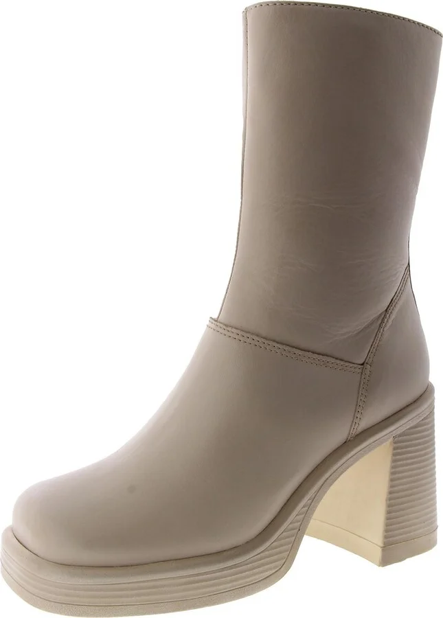 Fantsie Womens Leather Square Toe Mid-Calf Boots
