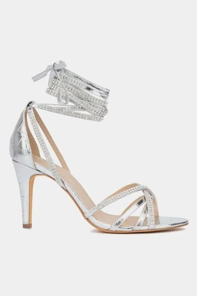 Fashion To Figure Women's Gem Strap Heels - Wide Width - , SILVER - Image 2