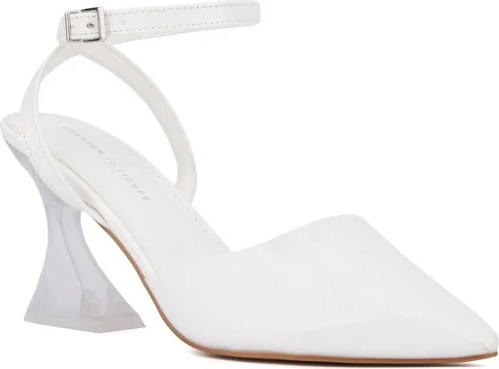 Fashion To Figure Women's Jacki Ankle Strap Heel Pump - Wide Width - WHITE,