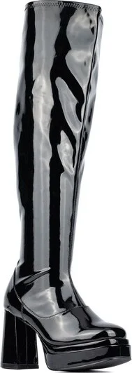 Fashion To Figure Women's Manica Thigh High Platform Boot - Wide Width - , BLACK