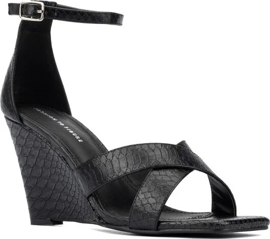 Fashion To Figure Women's Marcie Wedge Heels - Wide Width - , BLACK