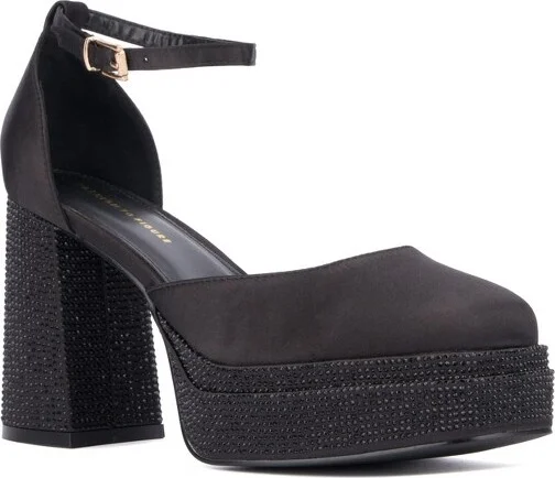 Fashion To Figure Women's Martine 2 Gemmed Platform - Wide Width - , BLACK
