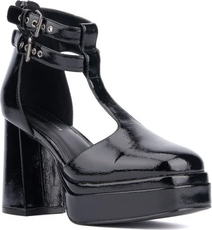 Fashion To Figure Women's Martine 2 Gemmed Platform - Wide Width - , BLACK PATENT
