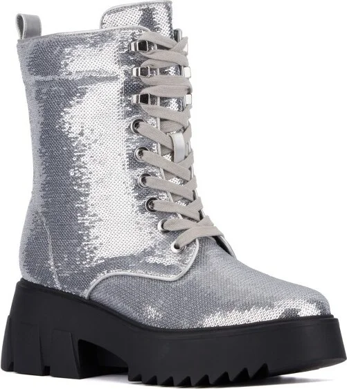 Fashion To Figure Women's Odessa Sequin Boot - Wide Width - , SILVER