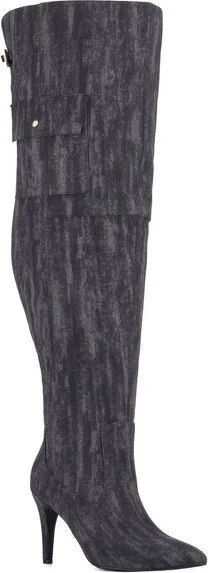 Fashion To Figure Women's Scarlet Thigh High Boot - Wide Width - , BLUE DENIM PU