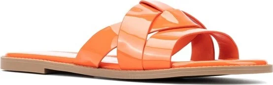 Fashion To Figure Women's Tiana Flat Sandal - Wide Width - ORANGE PATENT,