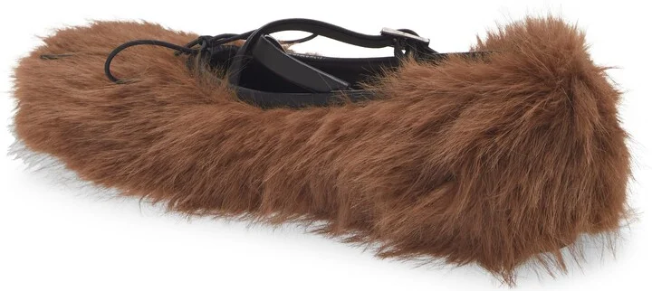 Faux Fur Crisscross Strap Ballet Flat - Image 2