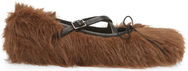 Faux Fur Crisscross Strap Ballet Flat - Image 3