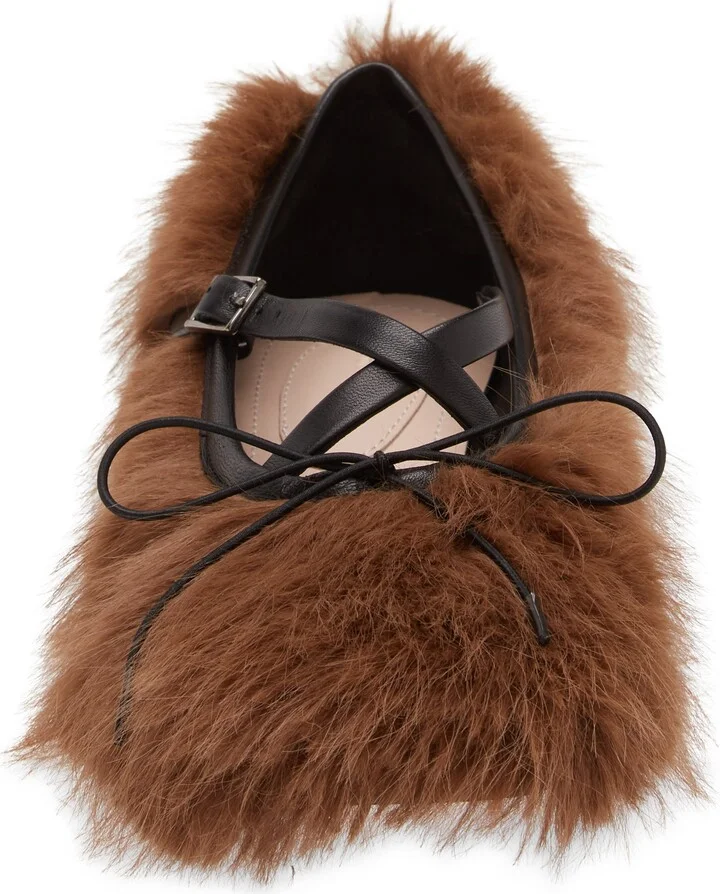 Faux Fur Crisscross Strap Ballet Flat - Image 4