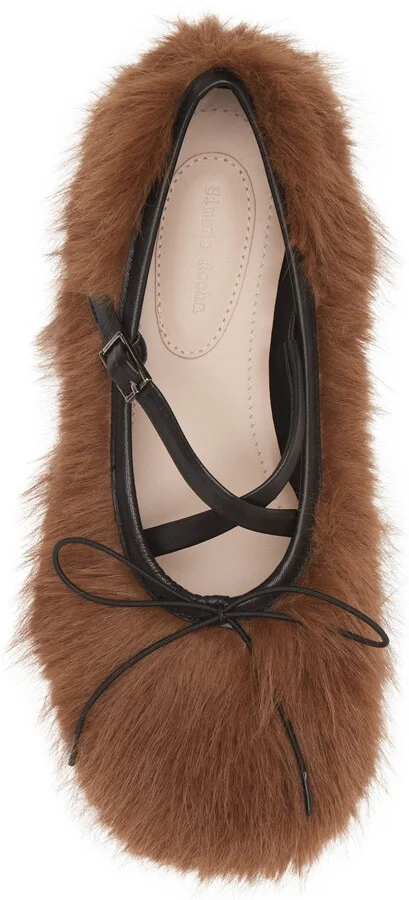 Faux Fur Crisscross Strap Ballet Flat - Image 5