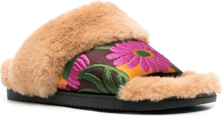 Faux-Fur Floral Strap Slides - Image 2