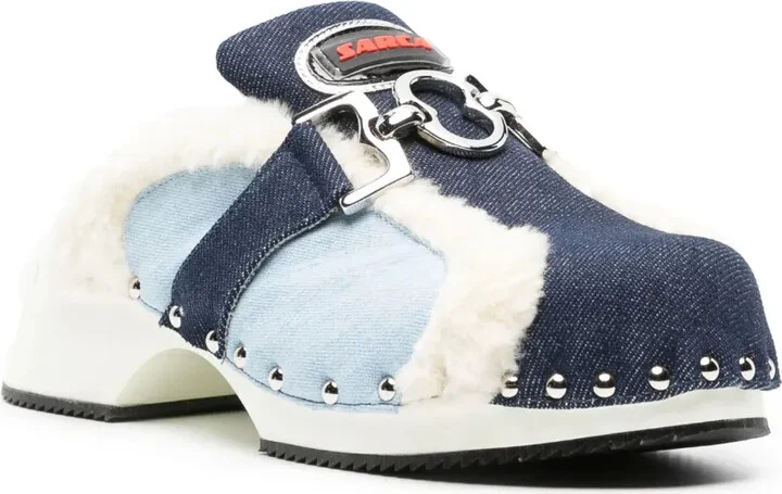 Faux-Fur Trim Denim Mules - Image 2