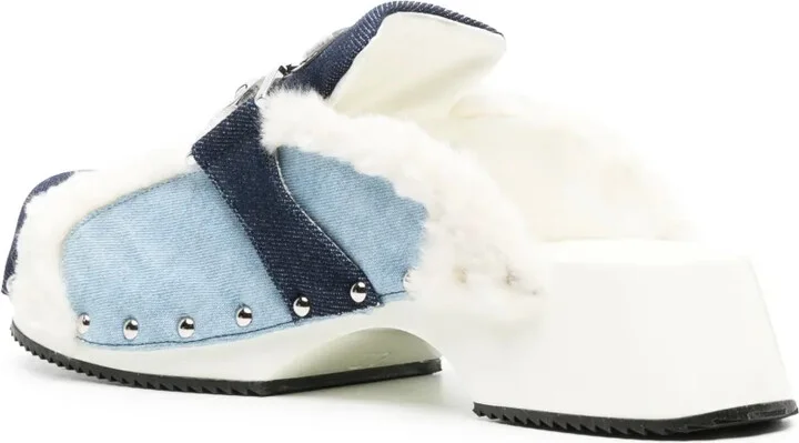 Faux-Fur Trim Denim Mules - Image 3