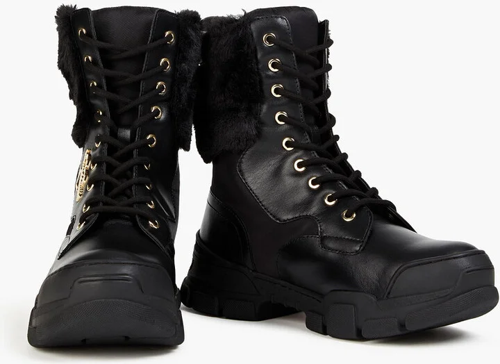 Faux fur-trimmed faux-leather combat boots - Image 2